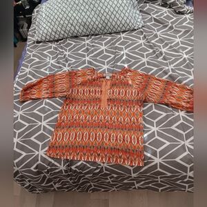 Fashion Avenue Orange Multicolor 3/4 Sleeve Top Size XL